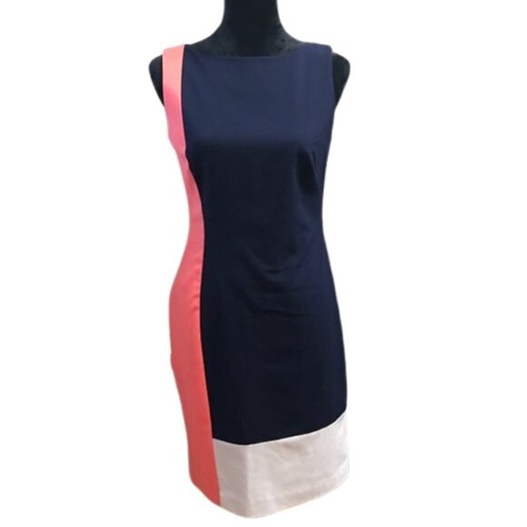 LAUREN Ralph Lauren Women's Colorblock Navy Sleeveless Sheath Dress Size 4 - Picture 2 of 10